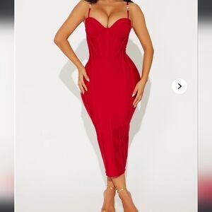 Fashion Nova Striking Red Midi Dress